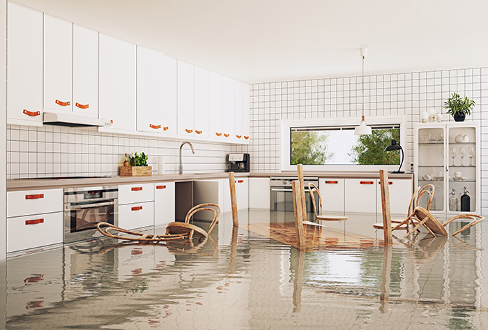 When water invades your home (like this flooded kitchen) trust the best home restoration company in Cocoa, FL.
